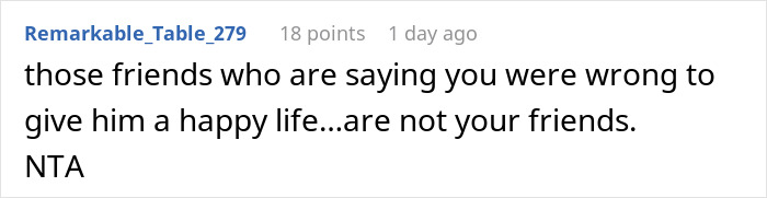 Reddit comment discusses support for a woman after child adoption despite criticism from friends. Reddit comment discusses support for a woman after child adoption despite criticism from friends.