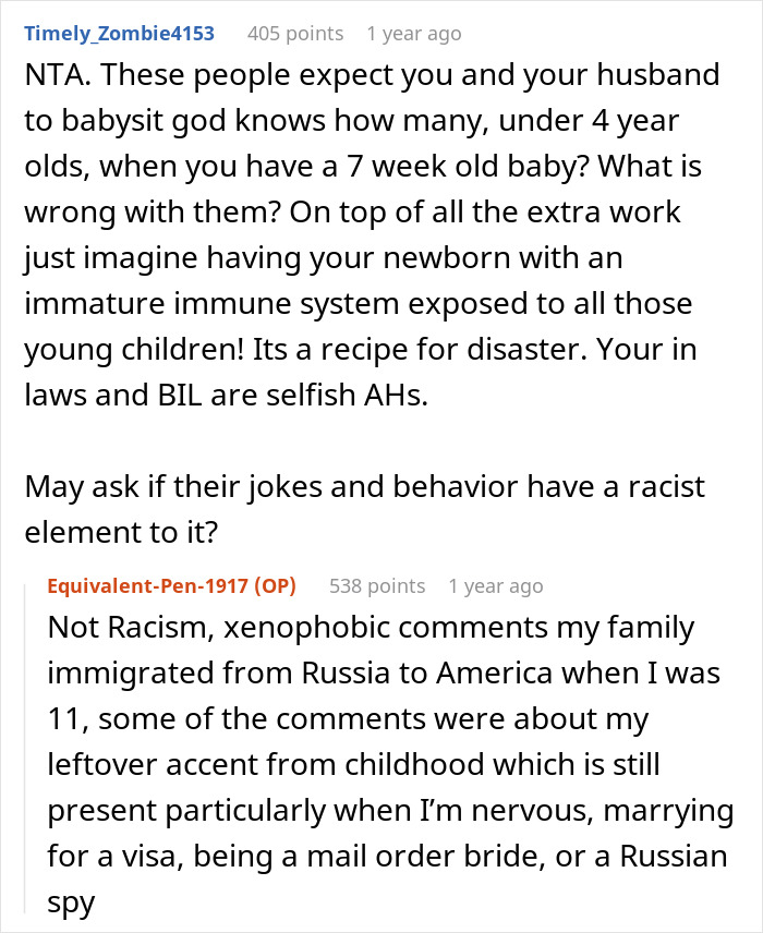 Reddit comments about family pressuring woman to babysit at brother-in-law's wedding. Reddit comments about family pressuring woman to babysit at brother-in-law's wedding.