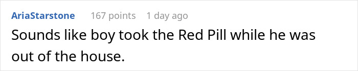 Comment discussing son's entitled behavior and spicy food. Comment discussing son's entitled behavior and spicy food.