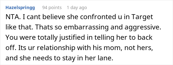 Comment discussing ex-MIL, bracelet gift, and fuss created by ex’s new wife in public. Comment discussing ex-MIL, bracelet gift, and fuss created by ex’s new wife in public.