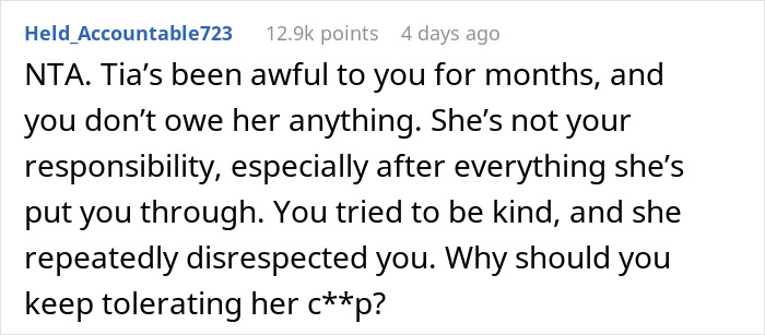 Comment about disagreeing with Tia's behavior in a relationship context. Comment about disagreeing with Tia's behavior in a relationship context.