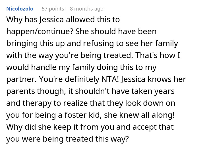 Comment criticizing in-laws' attitude, man refuses to help them again, with 57 points on a discussion thread. Comment criticizing in-laws' attitude, man refuses to help them again, with 57 points on a discussion thread.