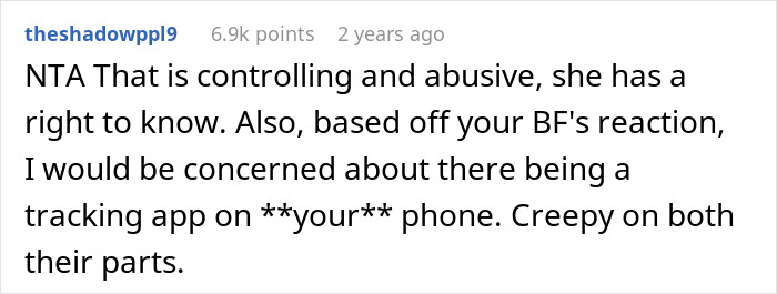 Reddit comment discussing controlling behavior and privacy concerns in relationships. Reddit comment discussing controlling behavior and privacy concerns in relationships.