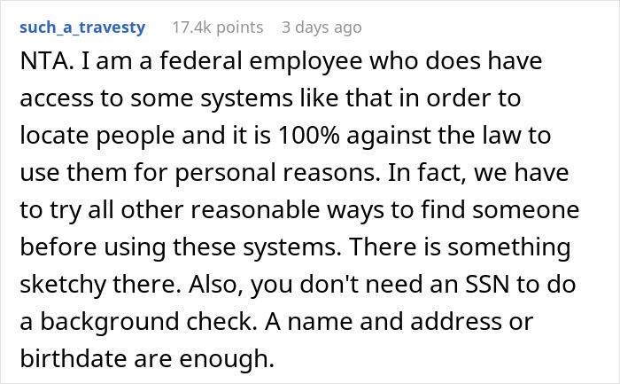 Text post discussing legality of using social security numbers for background checks. Text post discussing legality of using social security numbers for background checks.