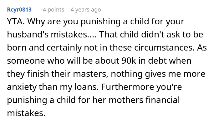 Text image discussing a woman's refusal to fund her husband's affair child's expenses. Text image discussing a woman's refusal to fund her husband's affair child's expenses.