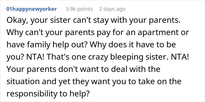Reddit comment about family dynamics after sister is left homeless. Reddit comment about family dynamics after sister is left homeless.