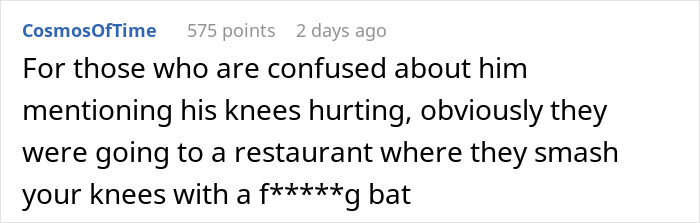 Humorous response online about dining preferences. Humorous response online about dining preferences.