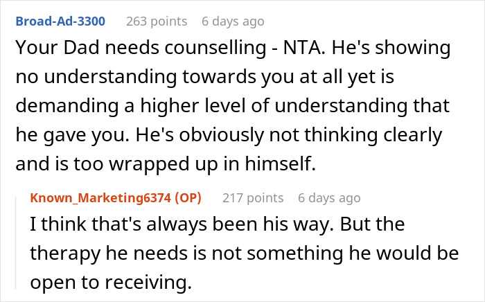Reddit comments discussing dad's grief and need for therapy, highlighting issues with understanding children. Reddit comments discussing dad's grief and need for therapy, highlighting issues with understanding children.