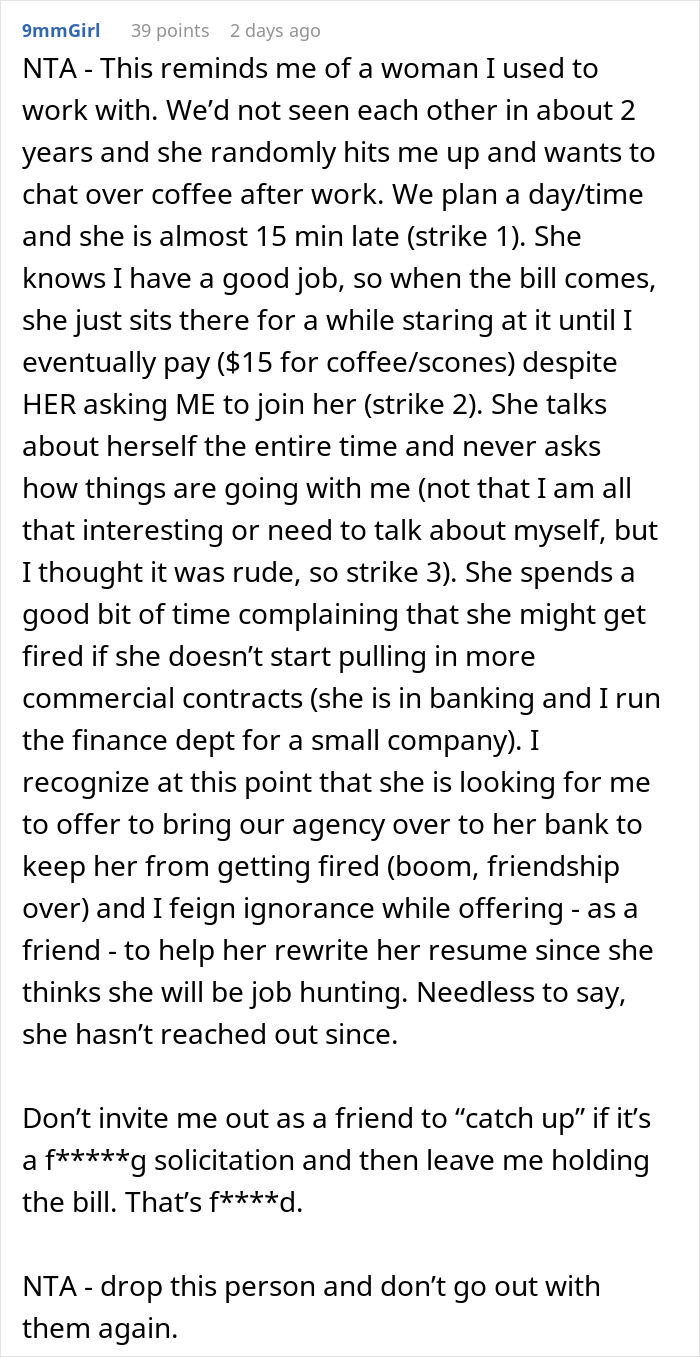 Woman Gives Her Freeloader Friend A Taste Of Her Own Medicine, Dinner Gets Awkward Woman Gives Her Freeloader Friend A Taste Of Her Own Medicine, Dinner Gets Awkward