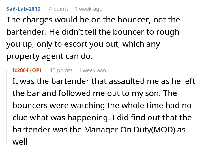 Online comments about bartender attack over tip refusal and police involvement. Online comments about bartender attack over tip refusal and police involvement.