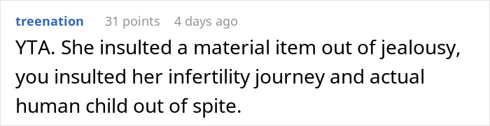 Reddit comment discussing the situation regarding a sister's baby and related emotions. Reddit comment discussing the situation regarding a sister's baby and related emotions.