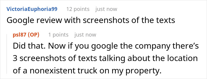 Screenshot of a Reddit post discussing towing company reviews and text screenshots related to a truck's location. Screenshot of a Reddit post discussing towing company reviews and text screenshots related to a truck's location.