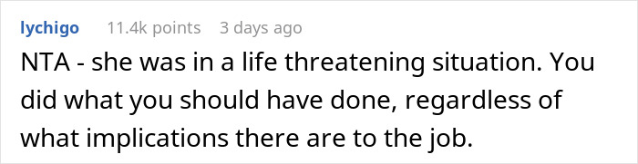 Reddit comment discussing a coworker's life-threatening situation and job implications. Reddit comment discussing a coworker's life-threatening situation and job implications.