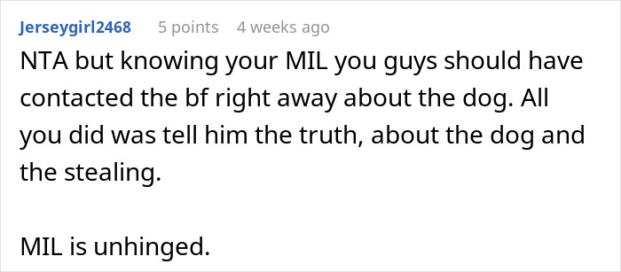 MIL Tries To Get Rid Of BF’s Dog By “Rehoming” It, Gets Kicked To The Curb When Truth Comes Out MIL Tries To Get Rid Of BF’s Dog By “Rehoming” It, Gets Kicked To The Curb When Truth Comes Out