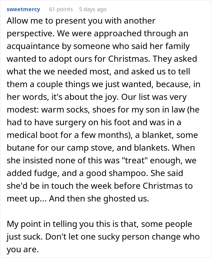 Woman Learns A Harsh Lesson After Donating To A Struggling Family On Holiday Woman Learns A Harsh Lesson After Donating To A Struggling Family On Holiday