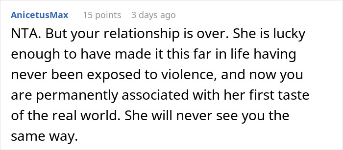 Comment discussing relationship impact after threatening intruders with a gun. Comment discussing relationship impact after threatening intruders with a gun.