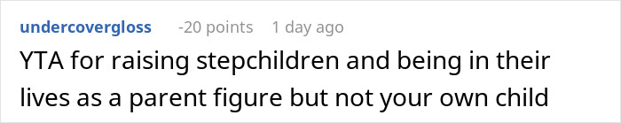 Reddit comment criticizing someone for raising stepchildren over their own biological child. Reddit comment criticizing someone for raising stepchildren over their own biological child.