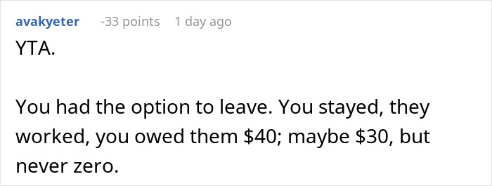 Reddit comment discussing tipping and service responsibility. Reddit comment discussing tipping and service responsibility.
