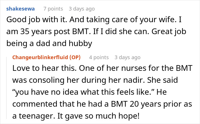 Reddit users discussing a bone marrow transplant experience and support. Reddit users discussing a bone marrow transplant experience and support.