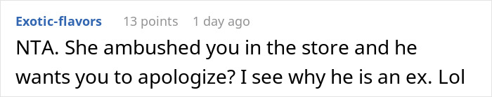 Reddit comment discussing ex-MIL's bracelet gift and new wife's reaction. Reddit comment discussing ex-MIL's bracelet gift and new wife's reaction.