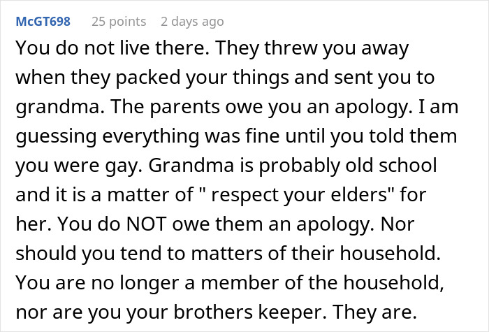 Reddit comment discussing family conflict and refusal to help parents after being told to leave. Reddit comment discussing family conflict and refusal to help parents after being told to leave.
