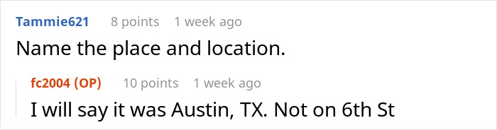 Comments discussing an incident with a bartender over tipping in Austin, TX, not on 6th Street. Comments discussing an incident with a bartender over tipping in Austin, TX, not on 6th Street.