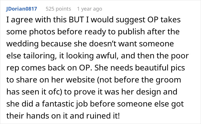 Reddit comment about a bridal shop owner's wedding dress and family feud. Reddit comment about a bridal shop owner's wedding dress and family feud.