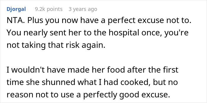 Reddit comment discussing teen's challenges with sister-in-law's new allergies. Reddit comment discussing teen's challenges with sister-in-law's new allergies.