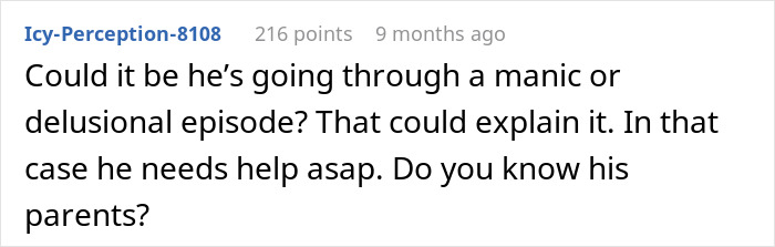 Comment questioning a man's mental state suggests he needs help after unexpected proposal rejection. Comment questioning a man's mental state suggests he needs help after unexpected proposal rejection.