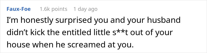 Comment criticizing a son's entitled behavior and parents' response. Comment criticizing a son's entitled behavior and parents' response.