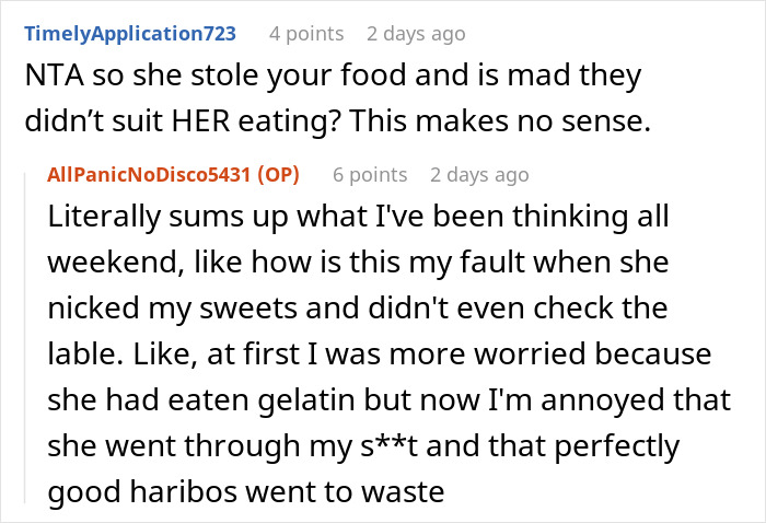 Reddit post about a coworker stealing vegetarian food, leading to blame over "poisoning" with snacks. Reddit post about a coworker stealing vegetarian food, leading to blame over "poisoning" with snacks.