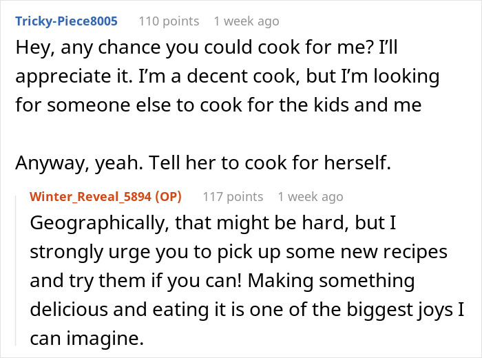Text exchange about cooking suggests trying new recipes despite geographical challenges, related to husband-wife cooking drama. Text exchange about cooking suggests trying new recipes despite geographical challenges, related to husband-wife cooking drama.