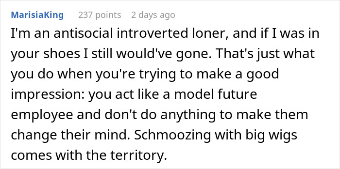 Text comment about being introverted and making a good impression for potential employment. Text comment about being introverted and making a good impression for potential employment.