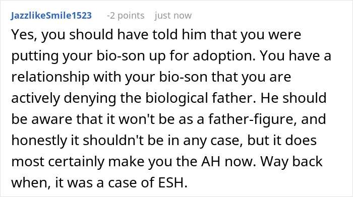 Comment discussing adoption and biological father relationships. Comment discussing adoption and biological father relationships.