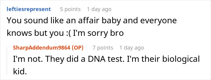 Reddit comments about family dynamics and DNA test results. Reddit comments about family dynamics and DNA test results.