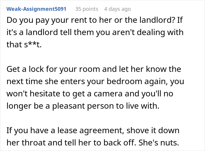 Text screenshot of a comment discussing roommate issues and made-up house rules. Text screenshot of a comment discussing roommate issues and made-up house rules.