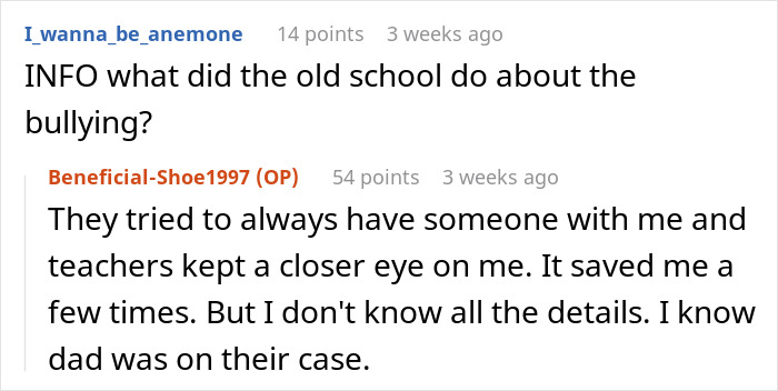 Reddit comments discussing a school's response to bullying by a mom's stepkid. Reddit comments discussing a school's response to bullying by a mom's stepkid.