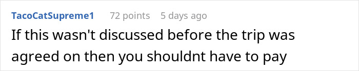 Text exchange discussing unexpected vacation bill related to teen's trip with a friend's family. Text exchange discussing unexpected vacation bill related to teen's trip with a friend's family.