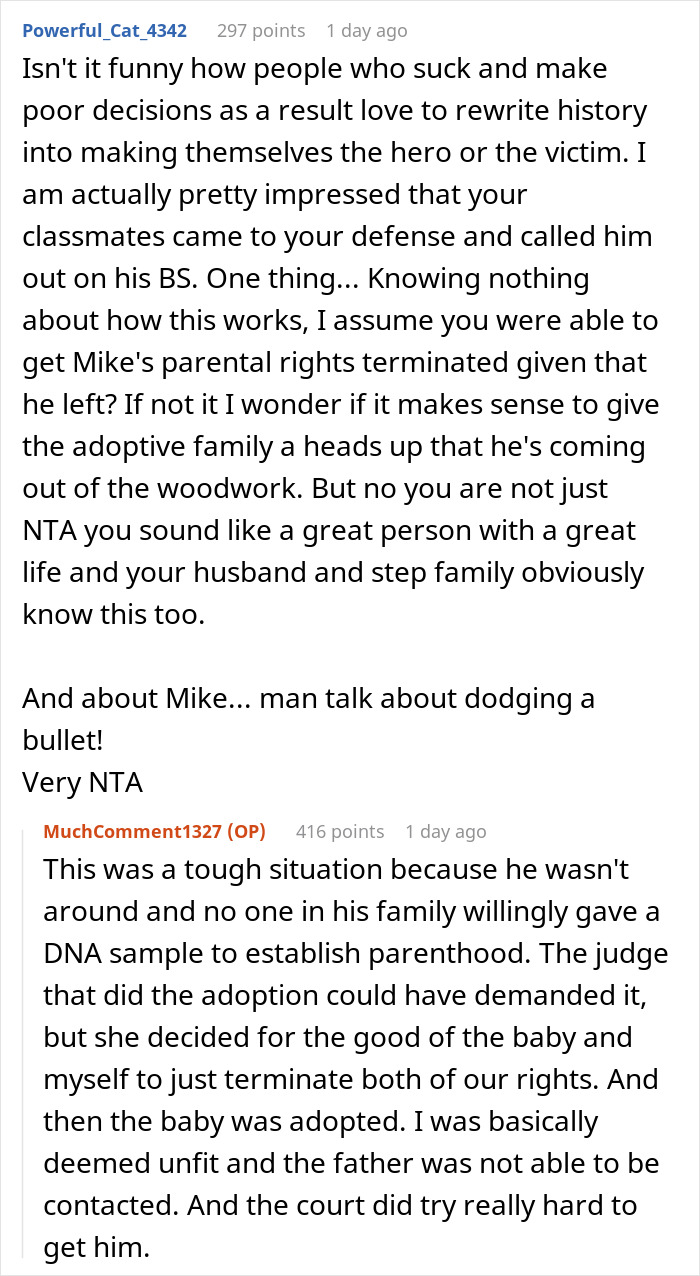 Reddit comments discussing a situation where a teen dumps his pregnant girlfriend, leading to adoption. Reddit comments discussing a situation where a teen dumps his pregnant girlfriend, leading to adoption.