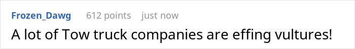Reddit comment criticizing tow truck companies as vultures. Reddit comment criticizing tow truck companies as vultures.