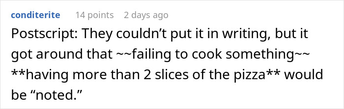 Text from a company potluck memo joking about disappointment in food options, specifically mentioning pizza slices. Text from a company potluck memo joking about disappointment in food options, specifically mentioning pizza slices.