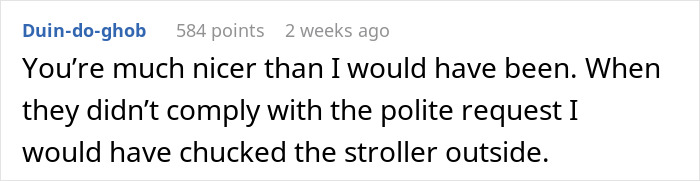 Comment about reporting neighbors over blocked door by stroller. Comment about reporting neighbors over blocked door by stroller.