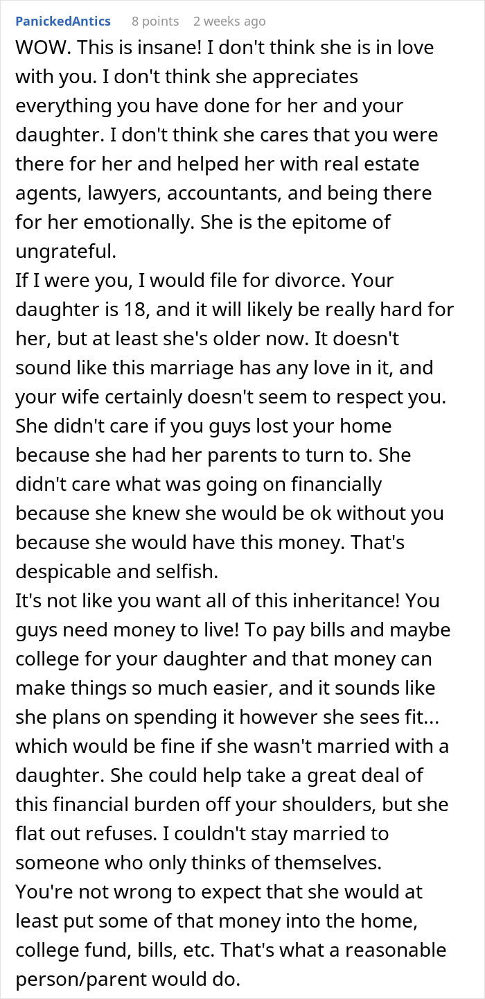 Man Considers Divorce When Wife Refuses To Share Her Inheritance After Relying On Him For 22 Years Man Considers Divorce When Wife Refuses To Share Her Inheritance After Relying On Him For 22 Years
