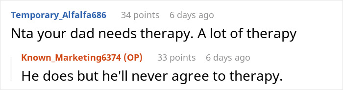 Reddit thread discussing dad's need for therapy related to grief. Reddit thread discussing dad's need for therapy related to grief.