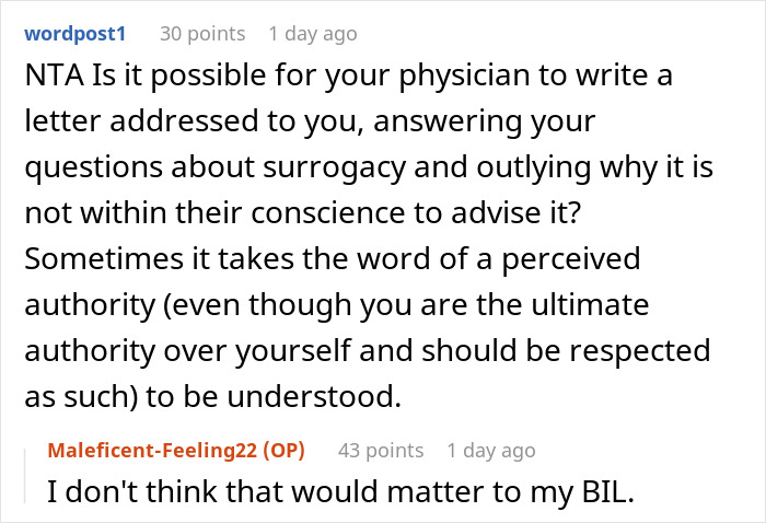 Reddit discussion about a woman's hysterectomy plan and facing pressure to be a surrogate, featuring supportive advice. Reddit discussion about a woman's hysterectomy plan and facing pressure to be a surrogate, featuring supportive advice.