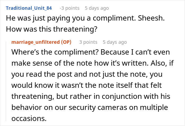 Text conversation about a note from an Amazon driver, discussing whether it was threatening. Text conversation about a note from an Amazon driver, discussing whether it was threatening.