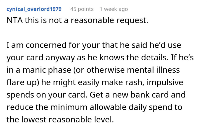 Text comment about refusing to give money for research, advising on card security and spending precautions. Text comment about refusing to give money for research, advising on card security and spending precautions.
