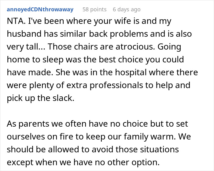 Reddit comment discussing a man's choice to leave his wife after her C-section, supporting his decision. Reddit comment discussing a man's choice to leave his wife after her C-section, supporting his decision.