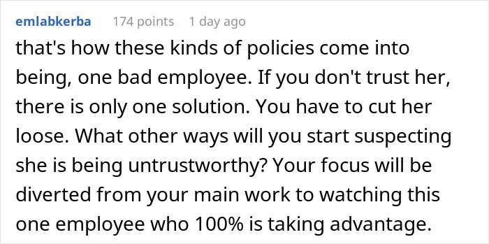 Text comment discussing employee trust issues related to bereavement or miscarriage policies. Text comment discussing employee trust issues related to bereavement or miscarriage policies.