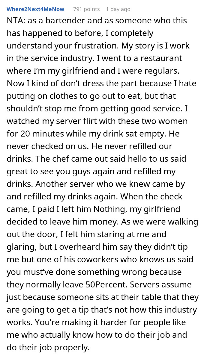 Text post describing a couple’s experience of being forgotten by staff, resulting in no tip. Text post describing a couple’s experience of being forgotten by staff, resulting in no tip.
